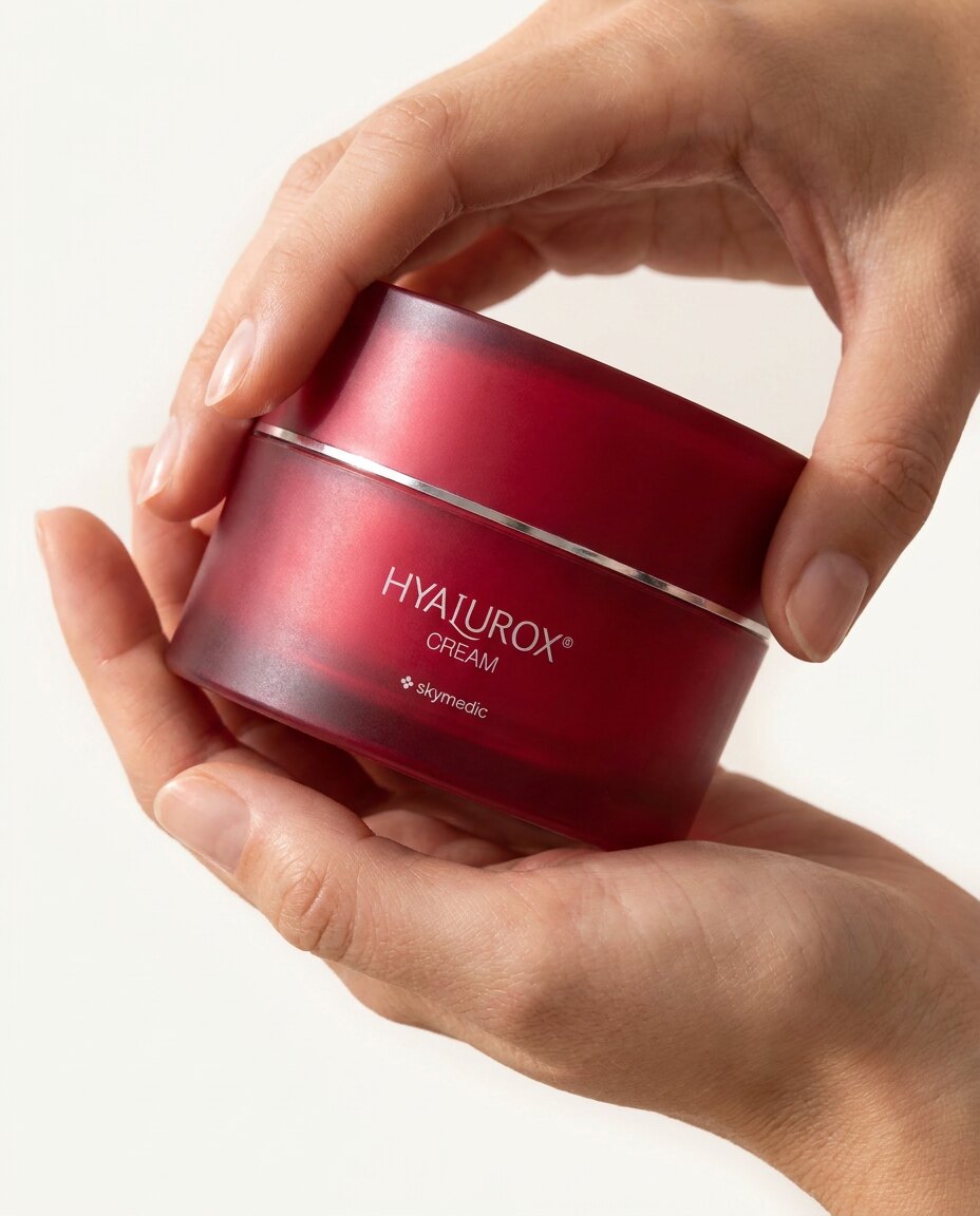 Creme Hyalurox — produto na mão